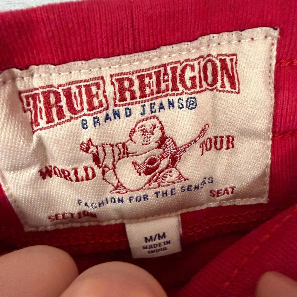 True Religion Mens Red Buddha Logo Horseshoe Stitching Jogger‎ Sweatpants Size M